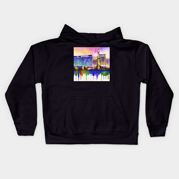 Las Vegas Skyline Ai Art Watercolor Kids Hoodie by indigoporium